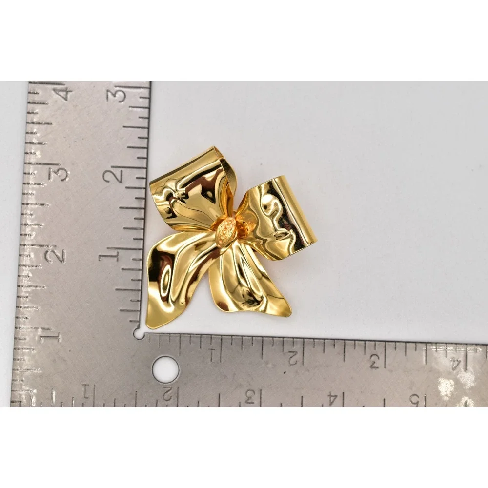 Vintage Chunky Gold Bow Brooch Pin Large Sculptural Ribbon Statement NOS BinA18
